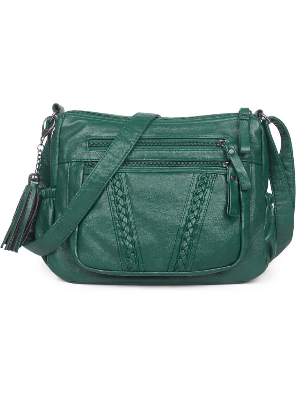 Women's Green Soft PU Leather Crossbody Bag With Tassel Handbag Pocketbooks